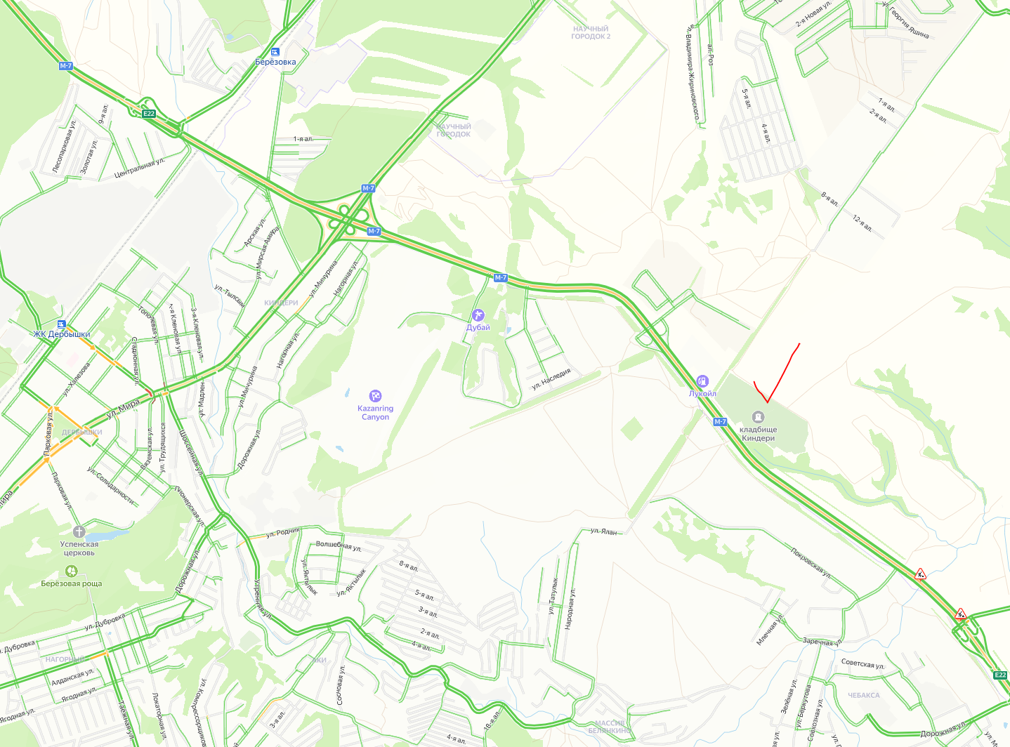 Схема проезда на кладбище Киндери в Казани на карте