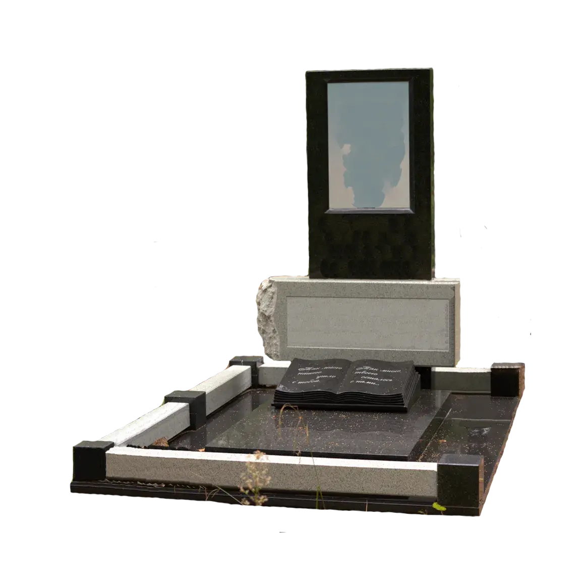 Памятник на могиле с книгой из гранита известному писателю